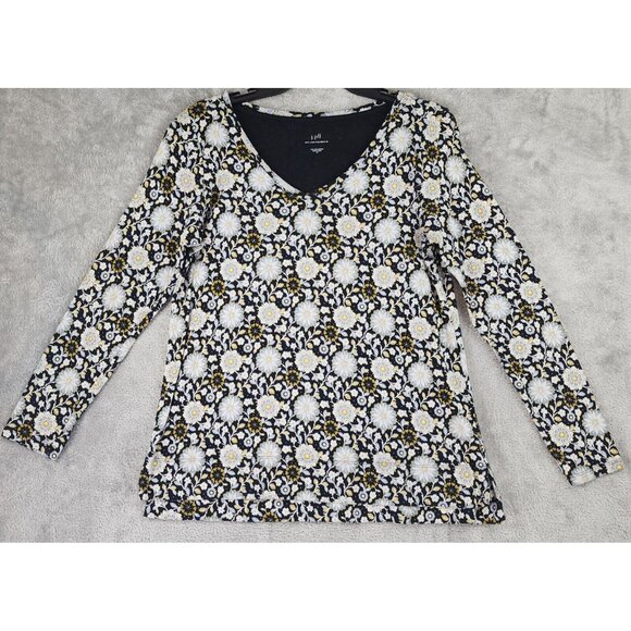 J. Jill Tops - J Jill Shirt Womens Medium Blue Yellow Floral Pima Cotton Causal Long Sleeve